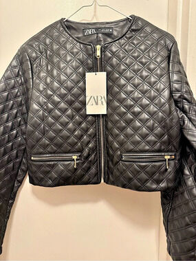 ZARA Quilted Faux Leather Jacket in Black NWT